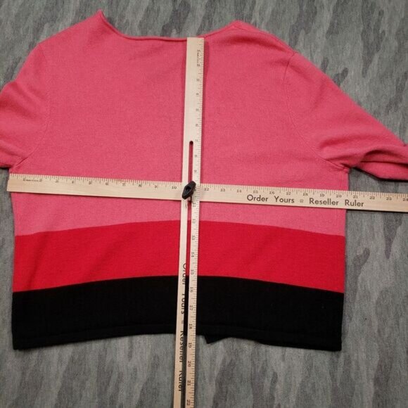 J. Jill Cardigan Sweater Womens Large Pink Red Striped Open‎ Front - Picture 8 of 11